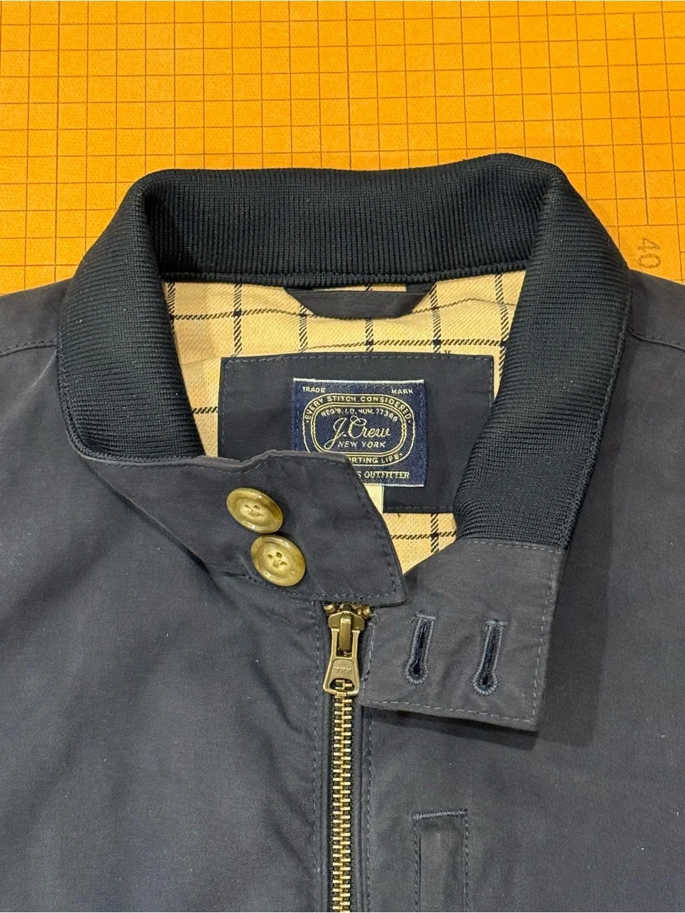 J. Crew Harrington Jacket Cotton Twill Navy Blue Mens Medium Full Zip